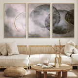 20066876-MGV-FC-60X30-3P_Natural-Neutral Abstract Circle Wall Art – Modern Gray Beige Gold Canvas Print, Minimalist Geometric Painting for Bedroom, Living Room,