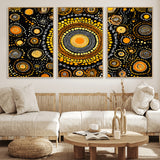 45478523-MGV-CV-36X24-Abstract Circle Wall Art – Bold Black and Gold Dot Painting Canvas Print, Modern Geometric Mandala Style Decor for Living Room or