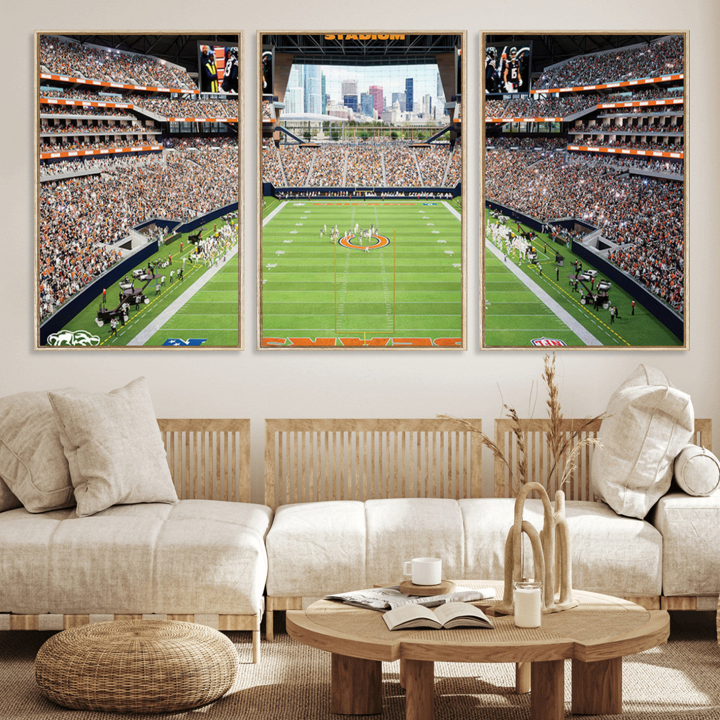 76935553-MGV-FC-60X30-3P_Natural-Football Stadium Wall Art – Panoramic Game Day Canvas Print, Sports Decor for Man Cave, Office, Bar, or Living Room
