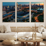 36690345-MGV-FC-60X30-3P_Natural-Soldier Field Wall Art – Chicago Bears Stadium Aerial Night Canvas Print, City Skyline Football Decor for Living Room, Office, or
