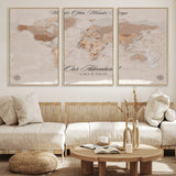 95243244-MGV-FC-60X30-3P_Natural-Wander Often Wonder Always World Map Wall Art – Neutral Beige Adventure Canvas Print, Rustic Boho Travel Decor for Bedroom, Living
