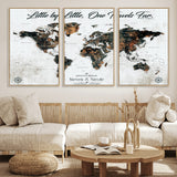 88337180-MGV-FC-60X30-3P_Natural-Little by Little One Travels Far Tolkien Quote World Map Rustic Black Brown Adventure Wall Art Canvas Print for Home Office Living
