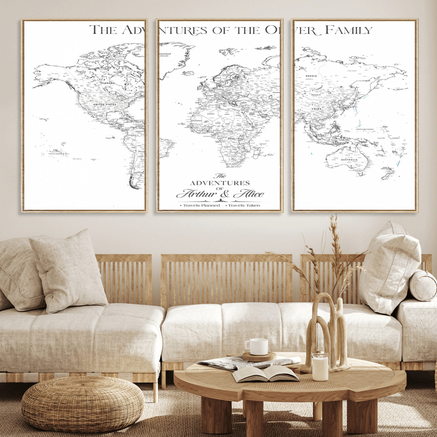21029247-MGV-CV-36X24-Minimalist World Map Wall Art – Black and White Travel Adventure Print, Modern Family Travel Map Decor for Living Room, Bedroom,