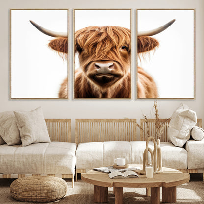 637908607-MGV-FC-93X47-3P_Black-Highland Cow Wall Art Print – Rustic Farmhouse Animal Portrait, Scottish Highland Cattle Canvas, Modern Country Wall Decor for