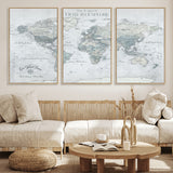 94249974-MGV-FC-60X30-3P_Natural-Ours Explore World Map Wall Art – Modern Travel Canvas Print, Neutral Adventure Decor for Living Room, Office, Study, Bedroom,
