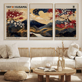 66892669-MGV-FC-60X30-3P_Natural-Japanese Landscape Wall Art – Mount Fuji Canvas Print with Cherry Blossoms and Golden Waves, Traditional Asian Inspired Artwork