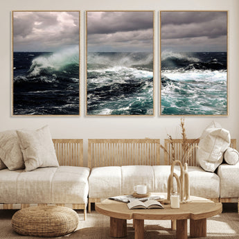 38622353-MGV-CV-36X24-Stormy Ocean Waves Canvas Wall Art – Framed Turbulent Sea Print, Large Nature Canvas for Coastal, Living Room, or Office Spaces