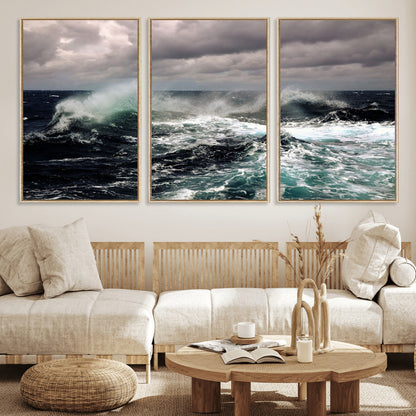 38622353-MGV-CV-36X24-Stormy Ocean Waves Canvas Wall Art – Framed Turbulent Sea Print, Large Nature Canvas for Coastal, Living Room, or Office Spaces