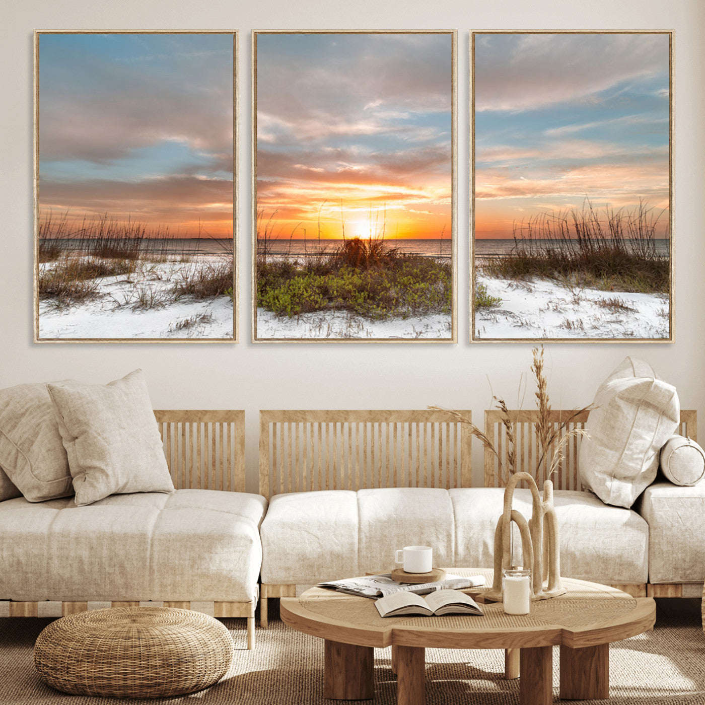 58266230-MGV-CV-36X24-Sunset Beach Canvas Wall Art – Coastal Ocean Landscape Print, Seaside Nature Art for Coastal Chic Decor, Living Room, Bedroom,