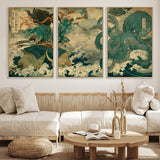 24416422-MGV-FC-60X30-3P_Natural-Samurai vs Octopus Wall Art – Japanese Warrior Ocean Battle Canvas Print, Ukiyo e Inspired Decor for Home, Office, or Man Cave