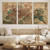 63782167-MGV-CV-36X24-Tsukioka Yoshitoshi Samurai Wall Art Print, Japanese Katana Warrior Canvas Wall Art, Octopus Sea Monster Canvas Print,
