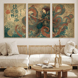 98593115-MGV-CV-36X24-Tsukioka Yoshitoshi Samurai Wall Art Print, Japanese Katana Warrior Canvas Wall Art, Octopus Sea Monster Canvas Print,