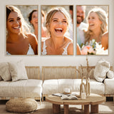 CSTM912-MGV-FC-60X30-3P_Natural-Framed Wedding Canvas Print - Custom Wall Art Keepsake for Couples, Elegant Home Decoration Gift, Create Your Own Photo Canvas