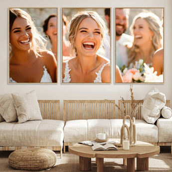 CSTM912-MGV-FC-60X30-3P_Natural-Framed Wedding Canvas Print - Custom Wall Art Keepsake for Couples, Elegant Home Decoration Gift, Create Your Own Photo Canvas