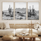 97436PHN-MGV-CV-36X24-Desert Landscape Wall Art – Black and White Cactus and Mountain Canvas Print, Southwestern Nature Photography for Living Room,