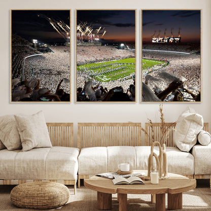 Penn-MGV-FC-60X30-3P_Natural-Football Stadium Wall Art – Panoramic Night Game Canvas Print, Packed Crowd with Fireworks, Sports Decor for Office, Man Cave, Bar