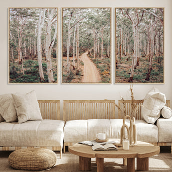 24760563-MGV-FC-60X30-3P_Natural-Forest Wall Art – Tranquil Woodland Path Canvas Print, Scenic Nature Photography Decor for Bedroom, Living Room, Office, Cabin or