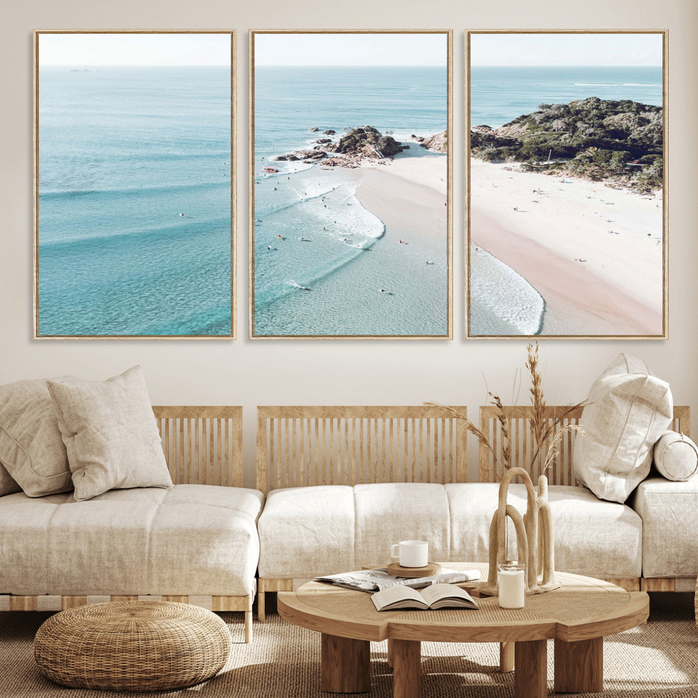 79395467-MGV-CV-36X24-Coastal Wall Art – Aerial Beach Canvas Print, Ocean Waves and Sandy Shore Photography Decor for Bedroom, Living Room, Office,