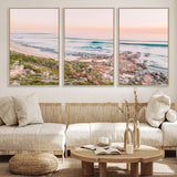 27332135-MGV-FC-60X30-3P_Natural-Coastal Sunset Wall Art – Ocean Waves and Rocky Shore Canvas Print, Scenic Seaside Photography Decor for Bedroom, Living Room,