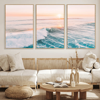 34064591-MGV-CV-36X24-Surfing Wall Art – Sunset Ocean Wave Canvas Print, Surfer Riding Sea Photography Decor for Bedroom, Living Room, Office, Coastal