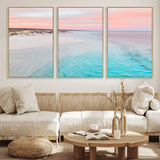 41613614-MGV-FC-60X30-3P_Natural-Beach Sunset Wall Art – Pastel Ocean Canvas Print, Turquoise Water and Pink Sky Photography Decor for Bedroom, Living Room, Office