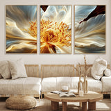20862576-MGV-FC-60X30-3P_Natural-Golden Abstract Flower Canvas Wall Art – Modern Botanical Bloom Print, Elegant Floral Artwork for Living Room, Bedroom, Office