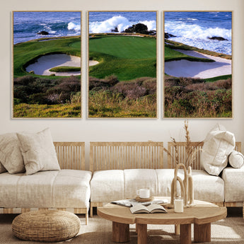 22776914-MGV-CV-36X24-Golf Course Wall Art – Oceanfront Green Canvas Print, Coastal Pebble Beach Photography Sports Decor for Living Room, Office, Man