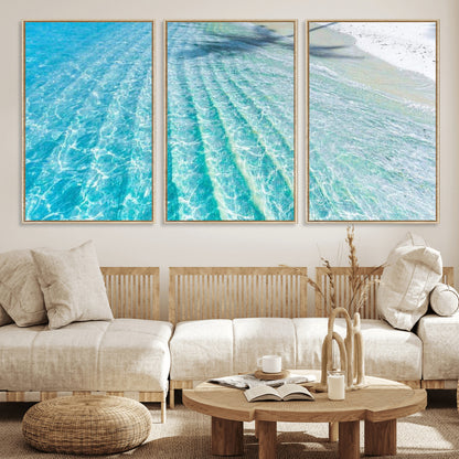 17528159-MGV-FC-60X30-3P_Natural-Tropical Ocean Wall Art – Turquoise Water Canvas Print, Crystal Clear Beach Waves Photography Coastal Decor for Living Room,