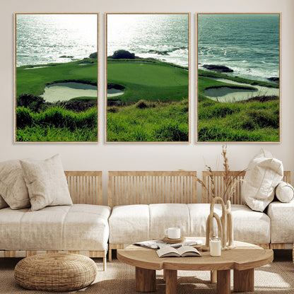 48473947-MGV-CV-36X24-Ocean Golf Course Wall Art – Panoramic Green Fairway Canvas Print, Coastal Golf Landscape Photography Sports Decor for Office, Man