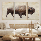54810031-MGV-FC-60X30-3P_Natural-Western Wall Art – Snow Covered Bison Canvas Print, Rustic Wildlife Photography Decor for Bedroom, Living Room, Office, Lodge,