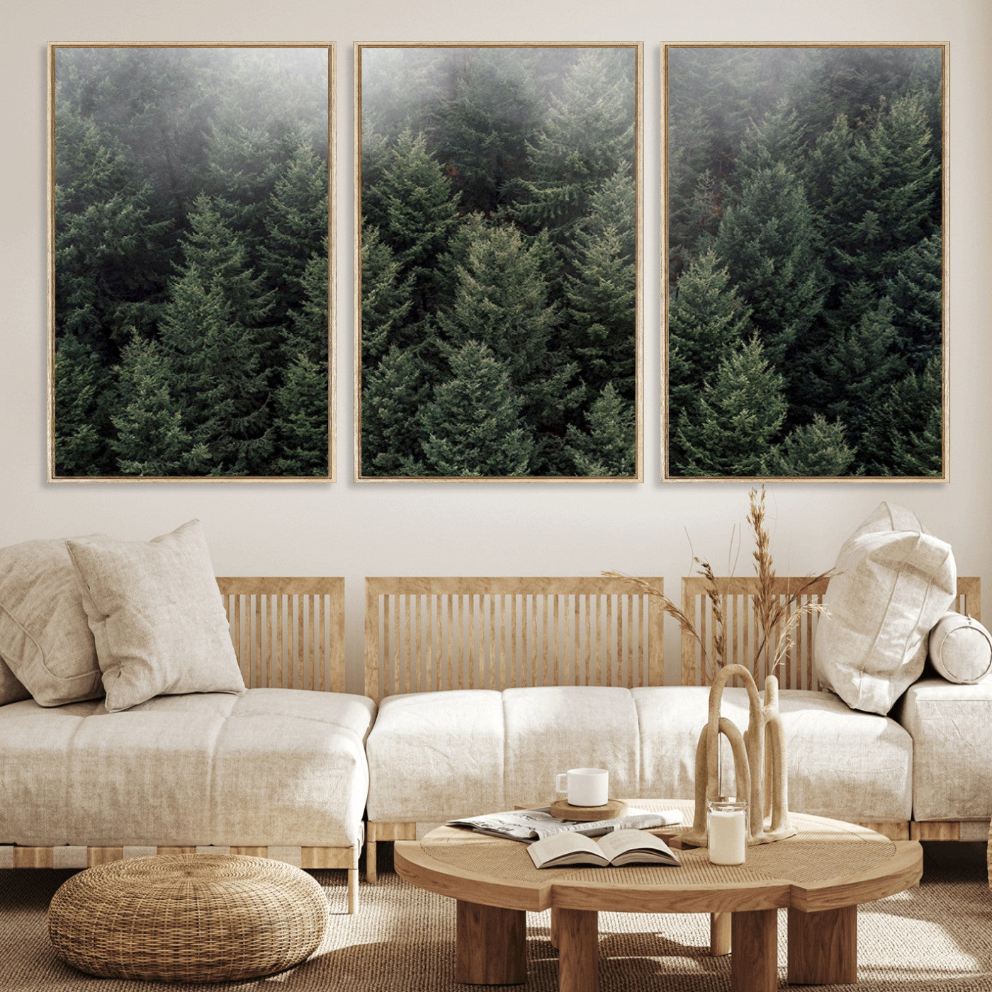 84059409-MGV-CV-36X24-Forest Wall Art – Misty Evergreen Trees Canvas Print, Tranquil Nature Photography Decor for Bedroom, Living Room, Office, Cabin or