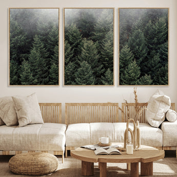 84059409-MGV-CV-36X24-Forest Wall Art – Misty Evergreen Trees Canvas Print, Tranquil Nature Photography Decor for Bedroom, Living Room, Office, Cabin or