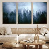 93439624-MGV-FC-60X30-3P_Natural-Forest Wall Art – Misty Pine Trees Canvas Print, Moody Nature Photography Decor for Bedroom, Living Room, Office, Cabin, Lodge or