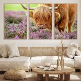 64069351-MGV-CV-36X24-Farmhouse Wall Art – Highland Cow in Wildflowers Canvas Print, Rustic Country Cattle Photography Decor for Bedroom, Living Room,