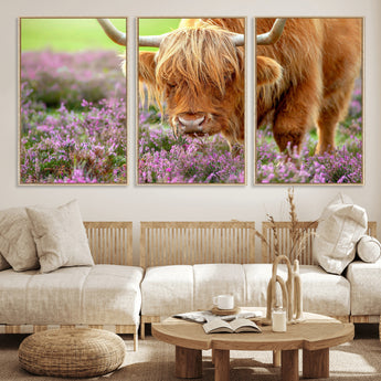 64069351-MGV-CV-36X24-Farmhouse Wall Art – Highland Cow in Wildflowers Canvas Print, Rustic Country Cattle Photography Decor for Bedroom, Living Room,