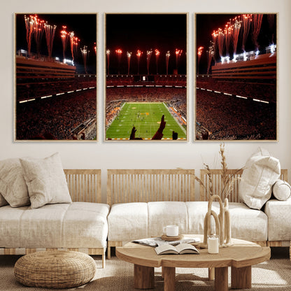 73358115-MGV-CV-36X24-Neyland Stadium Wall Art – Panoramic Tennessee Volunteers Night Game Canvas Print, Fireworks Football Celebration Sports Decor for