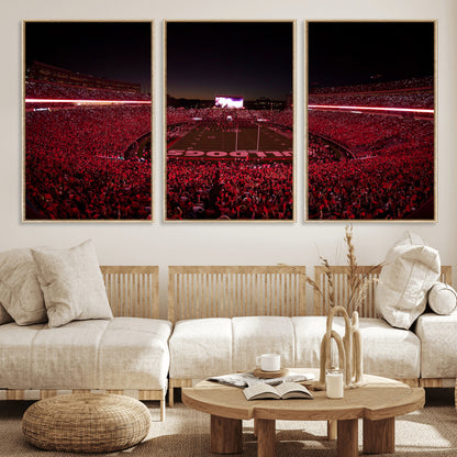38331045-MGV-FC-60X30-3P_Natural-Sanford Stadium Wall Art – Panoramic Georgia Bulldogs Red Light Game Football Canvas Print, Night Crowd Sports Decor for Office,