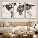 MGV-FC-60X30-3P - World Map Wall Art Canvas Print, Framed Rustic Map Art Picture Print, Antique Map Perfect Rustic Explorer Decor Artwork