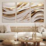 41237-MGV-FC-60X30-3P_Natural-Gold Waves Wall Art Canvas Print, Framed Elegant Flow Art Picture Print, Luxury Layers Perfect Minimal Luxe Decor Artwork