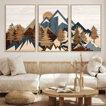 80300-MGV-CV-36X24-Geometric Mountains Wall Art Canvas Print, Framed Stylized Trees Art Picture Print, Graphic Forest Perfect Rustic Abstract Decor