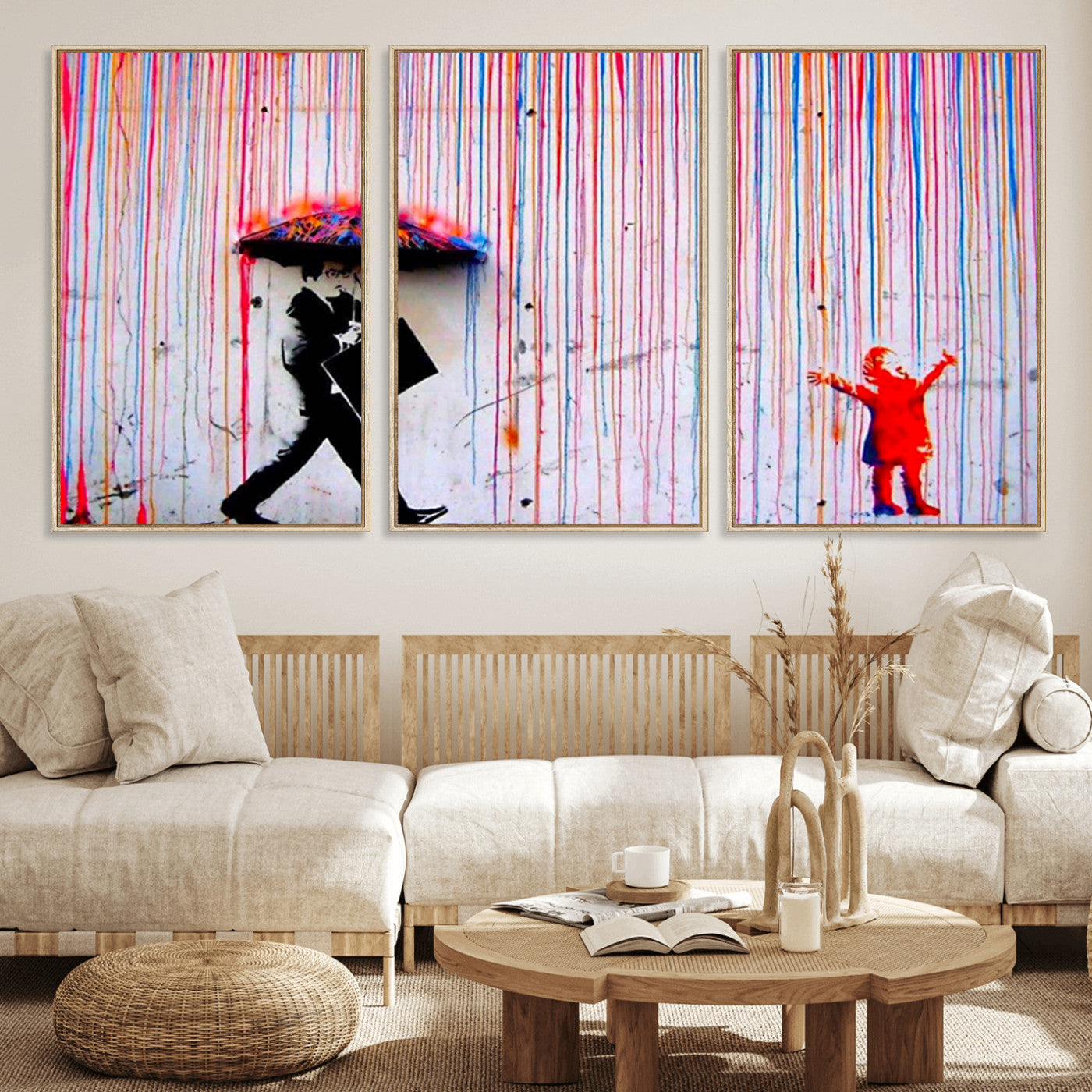 69505-MGV-FC-60X30-3P_Natural-Graffiti Girl Wall Art Canvas Print, Framed Urban Contrast Art Picture Print, Vibrant Graffiti Perfect Urban Pop Decor Artwork