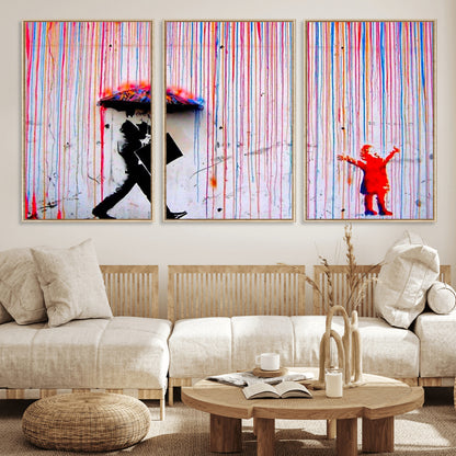 69505-MGV-FC-60X30-3P_Natural-Graffiti Girl Wall Art Canvas Print, Framed Urban Contrast Art Picture Print, Vibrant Graffiti Perfect Urban Pop Decor Artwork