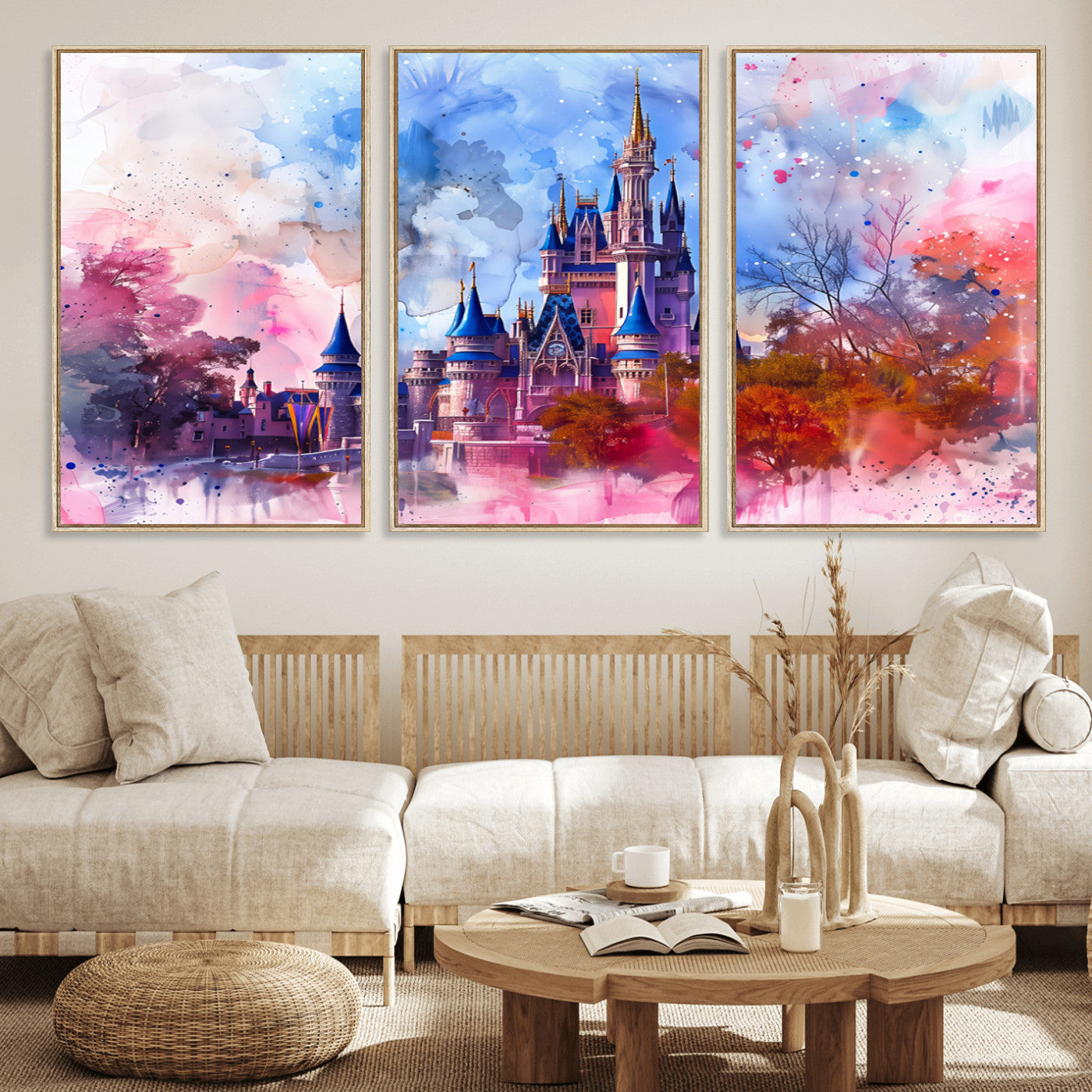 15129-MGV-CV-36X24-Disney Castle Wall Art Canvas Print, Framed Cinderella Palace Art Picture Print, Fantasy Kingdom Perfect Whimsical Fairytale Decor