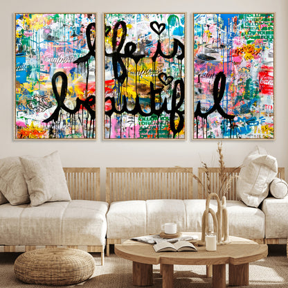 36856-MGV-CV-36X24-Life Is Beautiful Wall Art – Colorful Graffiti Canvas Print, Modern Street Style Artwork, Inspirational Decor for Living Room,
