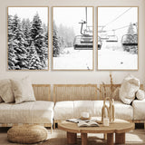 49274-MGV-FC-60X30-3P_Natural-Snowy Forest Wall Art Canvas Print, Framed Ski Lift Art Picture Print, Mountain Snow Perfect Minimal Winter Lodge Decor Artwork