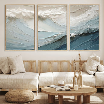 53646-MGV-CV-36X24-Ocean Wave Wall Art Canvas Print, Framed Textured Seascape Art Picture Print, Modern Ocean Perfect Minimal Coastal 2/2 Decor