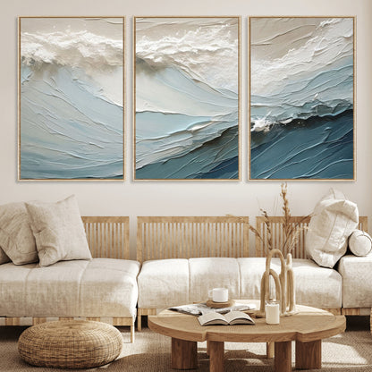 53646-MGV-CV-36X24-Ocean Wave Wall Art Canvas Print, Framed Textured Seascape Art Picture Print, Modern Ocean Perfect Minimal Coastal 2/2 Decor