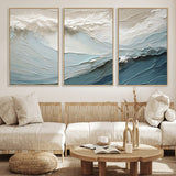 53646-MGV-FC-60X30-3P_Natural-Ocean Wave Wall Art Canvas Print, Framed Textured Seascape Art Picture Print, Modern Ocean Perfect Minimal Coastal 2/2 Decor