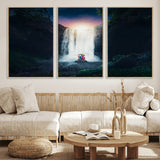56359-MGV-CV-36X24-Lilo Stitch Wall Art Canvas Print, Framed Stitch Angel Art Picture Print, Cartoon Waterfall Perfect Tropical Fantasy Decor Artwork