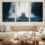 32259-MGV-CV-36X24-Stitch Angel Wall Art Canvas Print, Framed Stitch Waterfall Art Picture Print, Cartoon Couple Perfect Moody Fantasy Decor Artwork